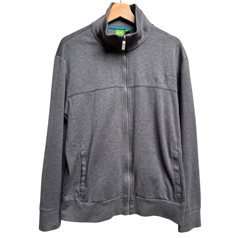 Hugo Boss Full Zip Track Jacket Cotton Blend Gray Logo Gorpcore Womens Plus XXL‎